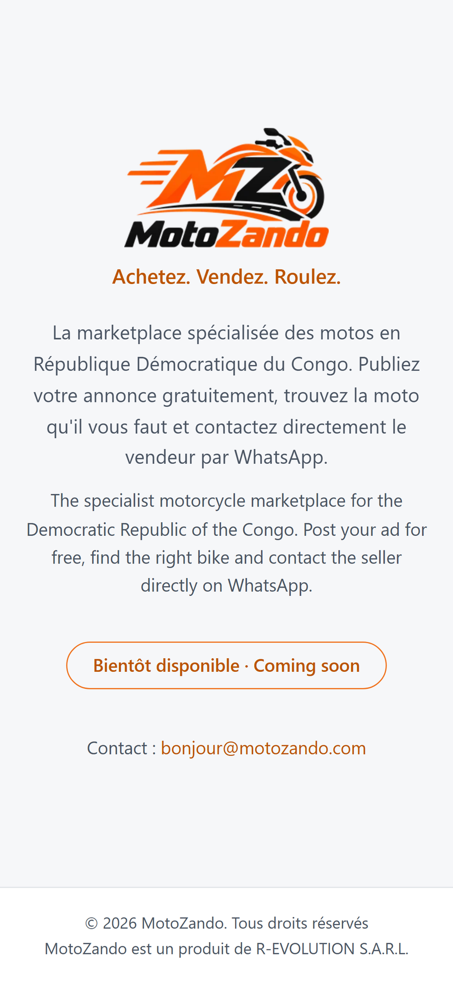 MotoZando coming-soon page on a phone